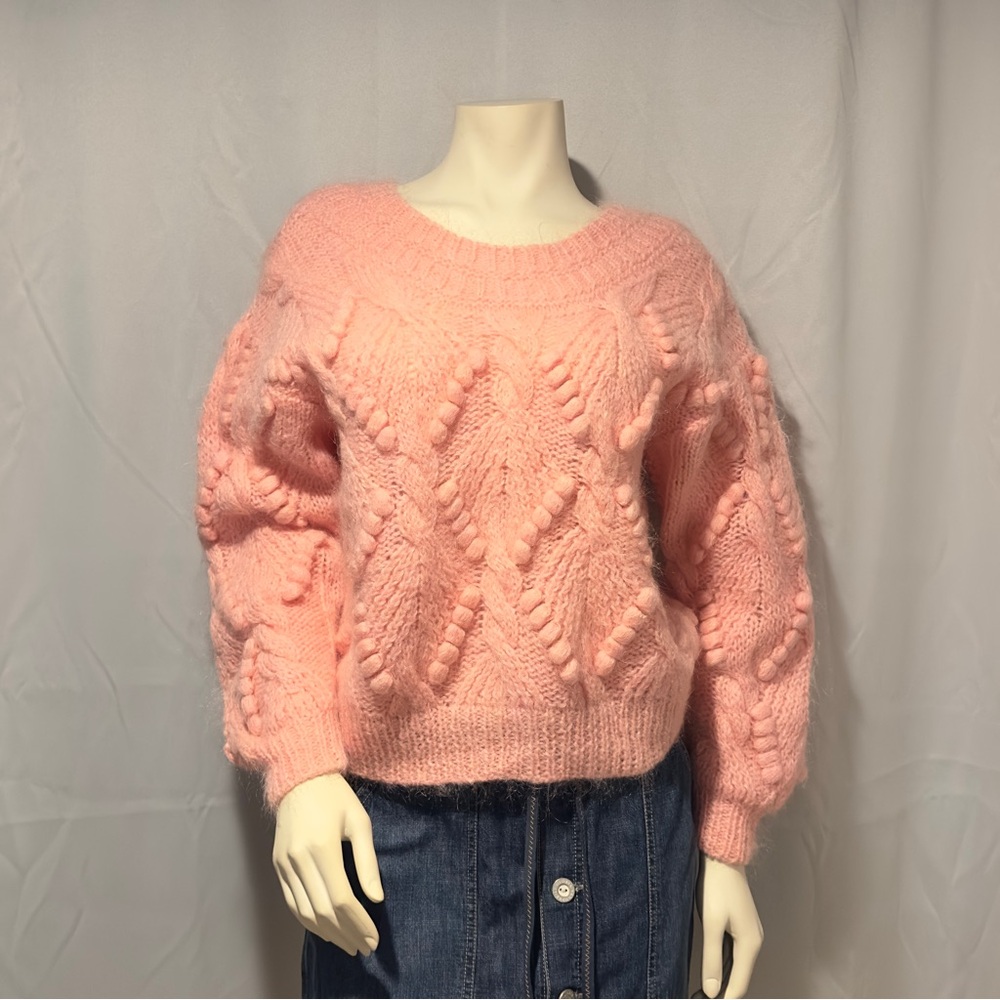 Vintage Womens Mohair Sweater Barbiecore Pink Pompon Oversize Crop Style